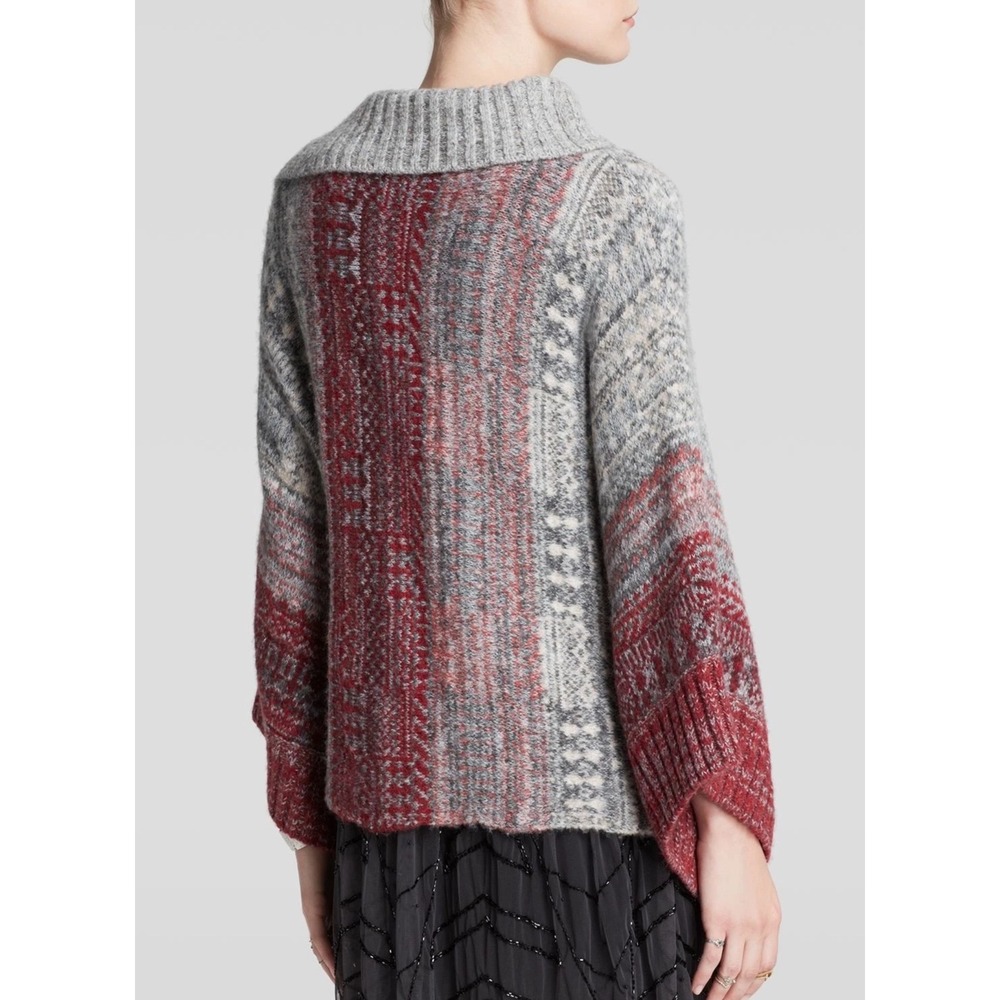 Free People Willow Poncho Sweater Pullover Cowl Neck Red Combo Sz S‎ - Picture 2 of 8